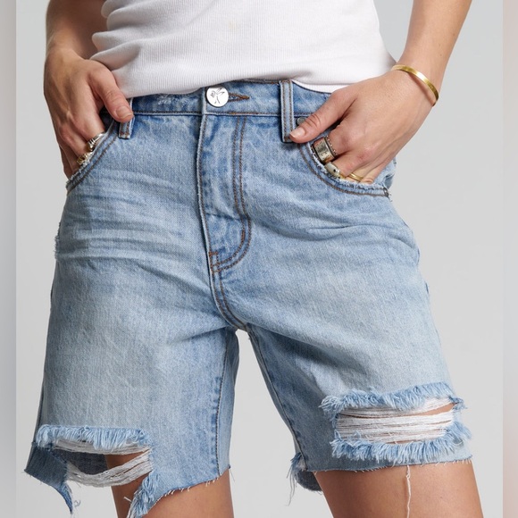 NWT Free People x One Teaspoon Jacksons MW short distressed frayed Ocean size 31 - Picture 2 of 12